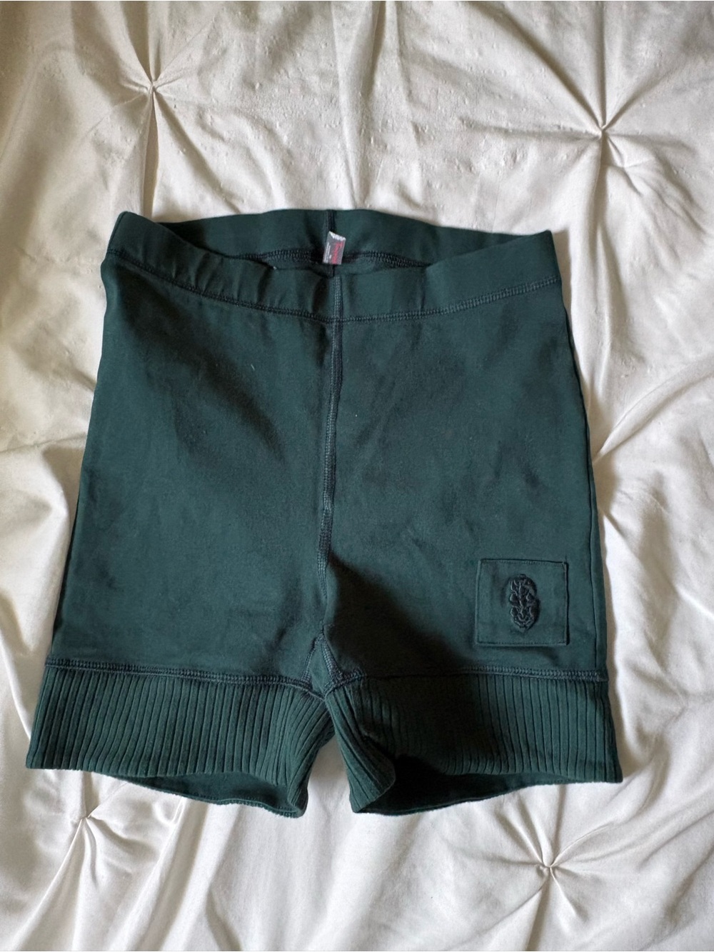 Free People Dark Green Rib-Hem Bike Shorts